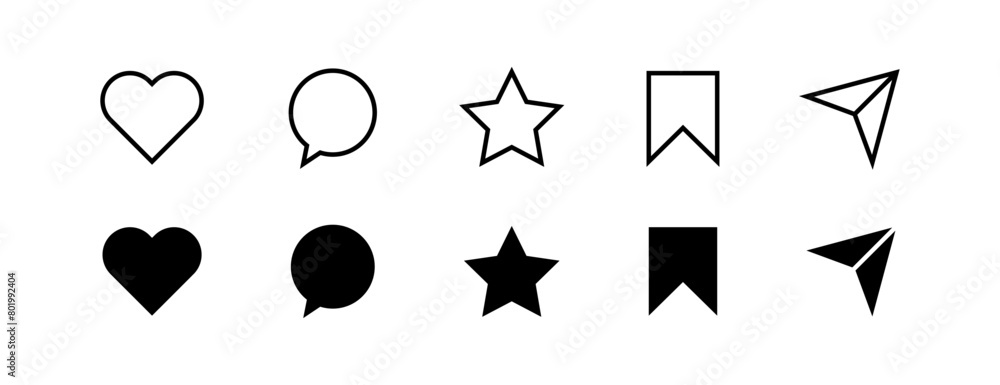 Canvas Prints Like, comment, share and save icon set. social media notification icons , love favorite heart and star flat icons, post reactions collection set. Vector illustration