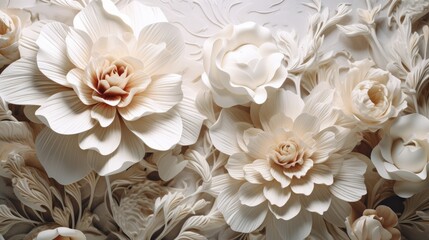 Exquisite Cream Floral Bas-Relief Wall Art Sculpture.