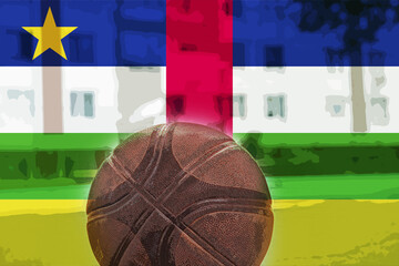 Basketball ball with Central African R. flag, basketball cup idea, Central African R. victory and 