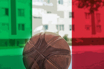 Basketball ball with Italy flag, Italy victory and win concept, basket ball and national flag