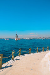 Kiz Kulesi aka Maiden's Tower and cityscape of Istanbul vertical photo