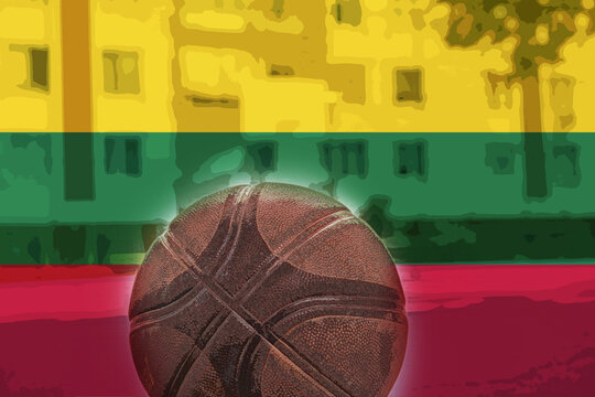 Basketball ball with Lithuania flag, tournament or competition, Lithuania victory and win concept