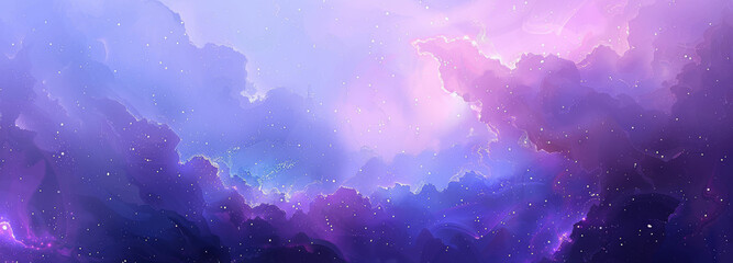 a purple and blue background with stars and clouds