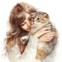 Mother mommy and her baby cat watercolor clip art for mother's day - obrazy, fototapety, plakaty