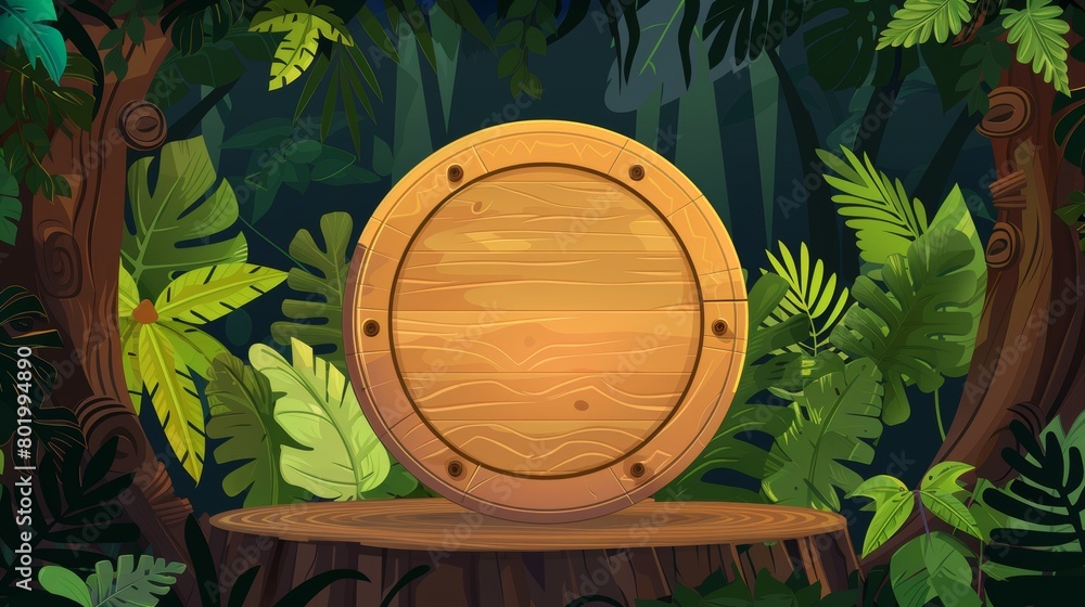 Poster an illustration for a video game signboard with a jungle theme. a modern illustration for a game sig