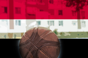 Basketball ball with Yemen flag, basketball cup idea, Yemen victory and win concept, basket ball 