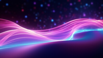 Abstract futuristic background with bokeh lights and pink-blue luminous neon wave lines moving at a rapid pace. Concept of data transfer Wonderful wallpaper