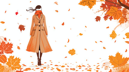 Female clothes and autumn leaves on white background
