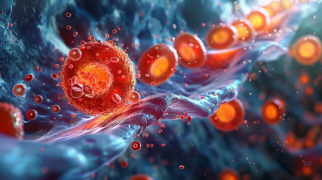 Artistic interpretation of enzymes fighting leukemia with vibrant color contrasts and help manage cholesterol levels