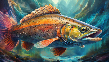 Fototapeta premium A colorful fish is swimming in a blue ocean