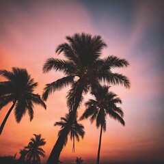 Obraz premium palm trees on the beach at sunset