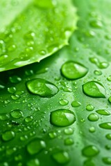Close up of moist aloe vera leaves with vibrant green color and glistening droplets