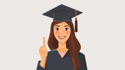 Female graduating student with raised index finger on