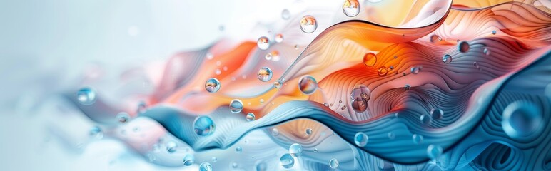 Abstract Colorful Waves and Water Droplets Art.