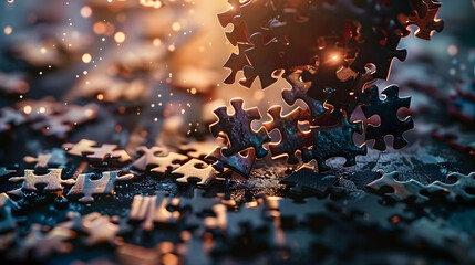 Naklejka premium Broken puzzle pieces symbolize difficulties with logical thinking and memory that people with Alzheimers