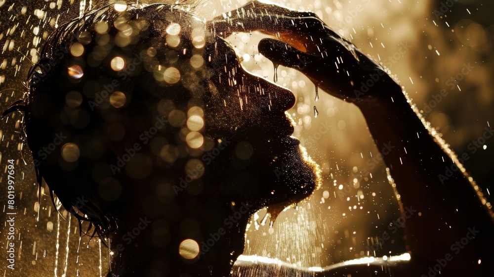 Poster a person lathering up with natural soap while standing under the cold shower benefiting from the con