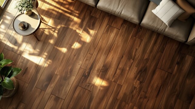 Top view of brown laminate flooring in living room background