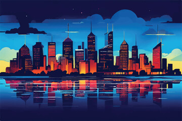 Night city vector illustration. Night cityscape. City landscape at night. 