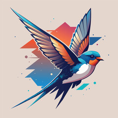 a painting of a bird with a blue and orange background