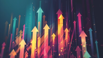 A stylized graphic of an upward pointing arrows symbolizing business development, growth, and dynamic success in a corporate or financial context