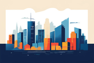 City landscape illustration. city buildings skyline modern architecture.  vector illustration. Urban landscape with high skyscrapers. 