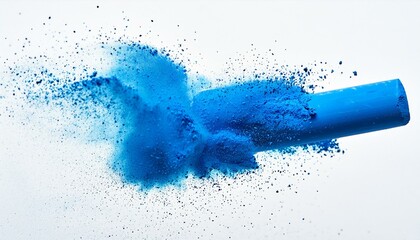 Obraz premium blue chalk and dust flying, effect explode isolated on white background