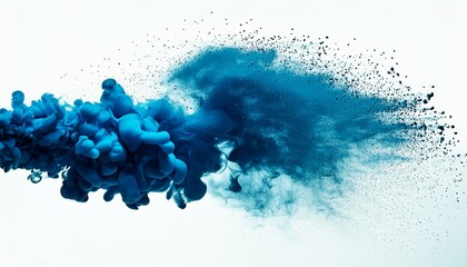 dark blue chalk and dust flying, effect explode isolated on white background