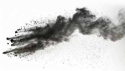gray chalk and dust flying, effect explode isolated on white background