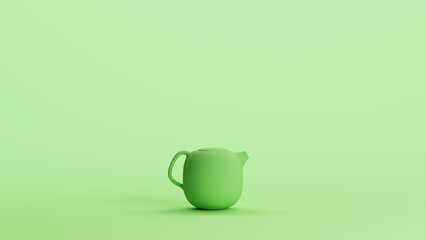 Green mint teapot kitchen dishware ceramic breakfast drink object background 3d illustration render digital rendering