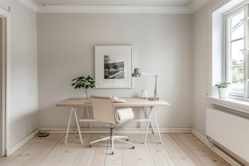 Minimalist home office interior background in boho style