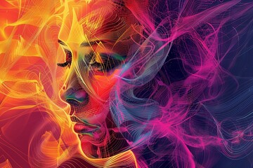 Abstract swirls of color representing the harmonious collaboration between human and artificial intelligence