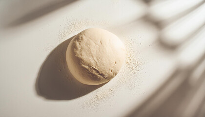 Fresh yeast dough for baking on white table. Top view.