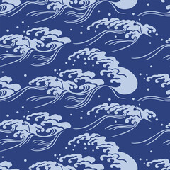 Japanese Tsunami Storm Wave Vector Seamless Pattern