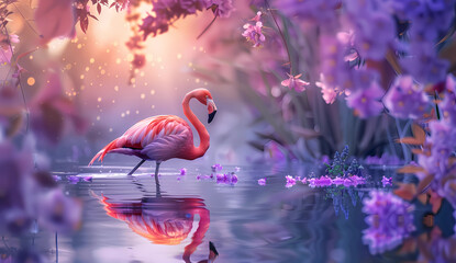 A beautiful flamingo standing in the water