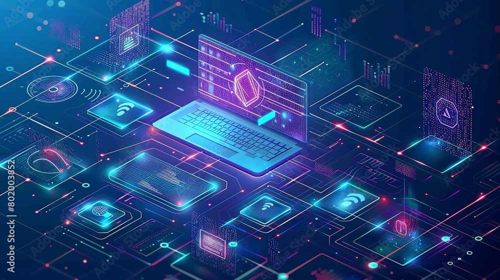 Poster cybersecurity and data protection: visuals related to cybersecurity measures, data privacy, encrypti