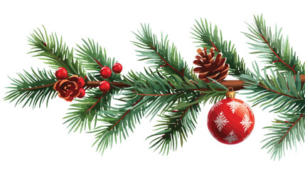 Fir tree branch with Christmas ball on white background