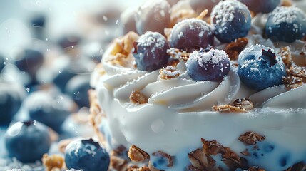 close-up, ,blueberry yogurt, a perfect blend of sweet and tangy flavors, making for a delightful dessert or snack, 