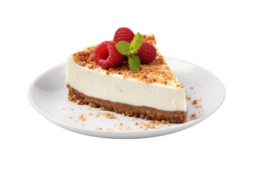 Delectable Delight: Heavenly Cheesecake With Fresh Raspberries. On a White or Clear Surface PNG Transparent Background.