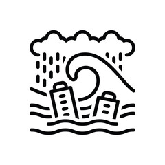 Black line icon for tsunami