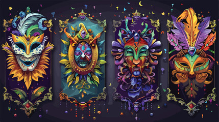 Four of banners for Mardi Gras Fat Tuesday celebratioN