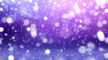 Sparkling Snowflakes and Bokeh on Purple Background. Abstract winter background featuring sparkling snowflakes and glowing bokeh lights on a deep purple backdrop.