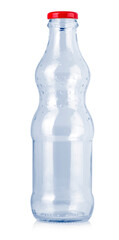 Empty blue glass bottle isolated on white background