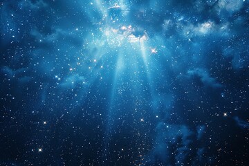 A mesmerizing deep blue canvas explodes with a radiant burst of starlight, casting rays in all directions.