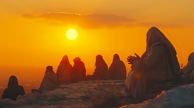 Traditional Middle Eastern Group in Sunset Conversation