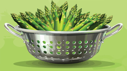 Fresh asparagus in colander on table Vector illustration