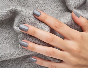 hand of elegant young woman nail polish silver gray long square nails, generated Ai image