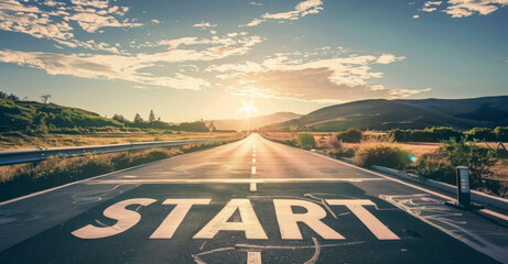 a road with a start sign painted on it