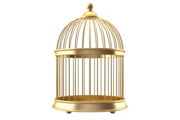 The Enchanted Golden Birdcage. On a White or Clear Surface PNG Transparent Background.