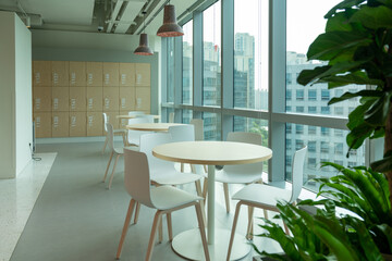 Interior of modern empty office building.Open ceiling design.Equipped with automatic lifting table...