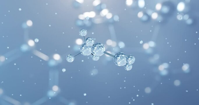 Propylene, rotating 3D model of propene, seamless looped video, molecular structure with selective focus